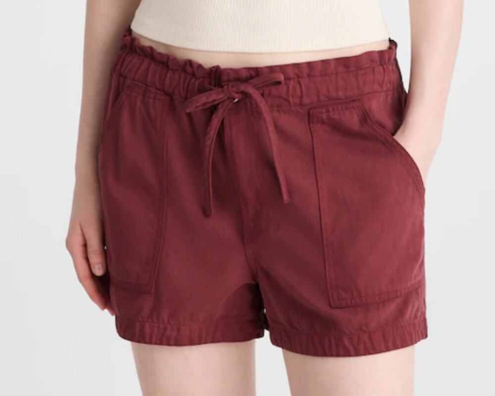 Madewell Pull-On Utility Shorts Airy Denim XL NWT Dusty Merlot Red OA275 Travel